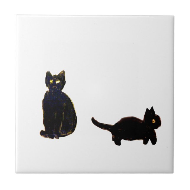 Niedliche schwarze Katzen-Kunst Fliese (Vorderseite)