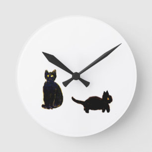 Niedliche Schwarze Katzen Kunst Runde Wanduhr