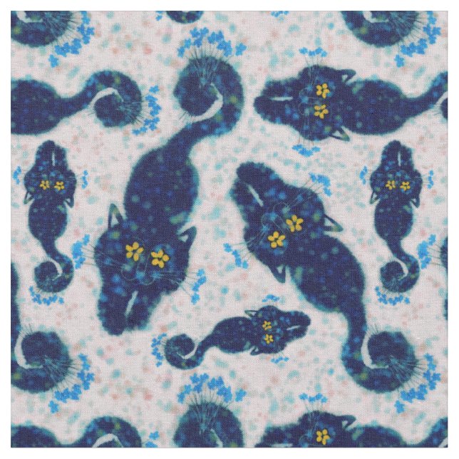 Niedliche Schwarze Katzen mit Blume-Muster Stoff (Nahaufnahme)