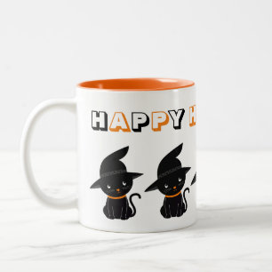 Niedliche Schwarze Katzen mit Hexenhüten Happy Ha Zweifarbige Tasse