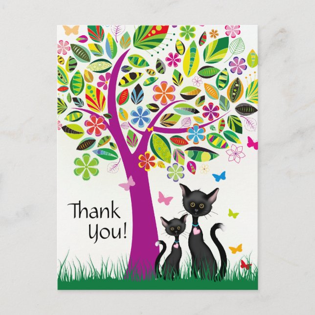 Niedliche Schwarze Katzen und farbenfrohe Blume Ba Postkarte (Vorderseite)