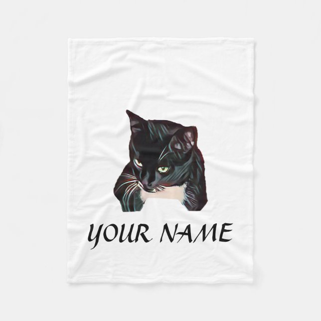 Niedliche schwarze Katzen-weiße personalisierte Fleecedecke (Vorderseite)
