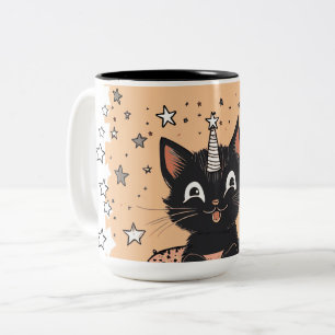 Niedliche schwarze Katzenmug für gute Laune Zweifarbige Tasse