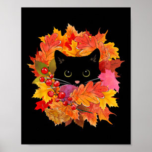 Niedliche schwarze Katzenpaare aus Blätter Poster