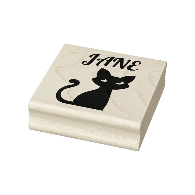 NIEDLICHE SCHWARZE KATZKATZE PERSONALISIERT NAME R GUMMISTEMPEL (Stempel)