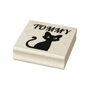 NIEDLICHE SCHWARZE KATZKATZE PERSONALISIERT NAME R GUMMISTEMPEL