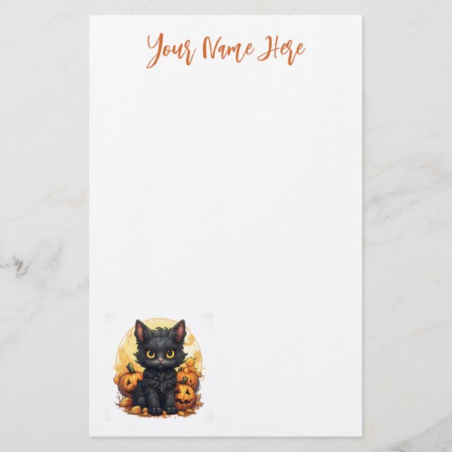 Niedliche Schwarze Kitten mit Jack-O-Lanterns Hall Briefpapier (Vorderseite)