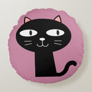 NIEDLICHE SCHWARZE KITTKETTEN, KATZPILLOWS, rosa Rundes Kissen