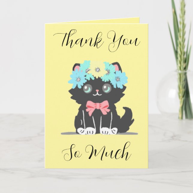 Niedliche schwarze Kitty geklappt Danke Karte (Vorderseite)