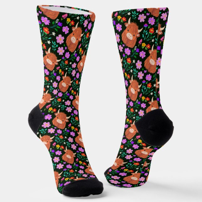 Niedliche schwarze Kuhfarben mit Blütenschwarzen Socken (Gewinkelt)