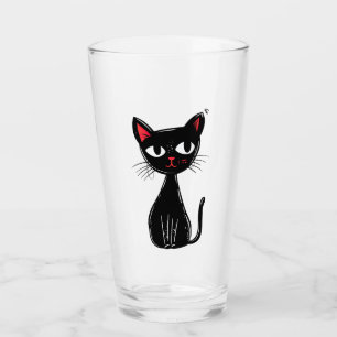 Niedliche Schwarze Mitteljahrskatze Cartoon Glas
