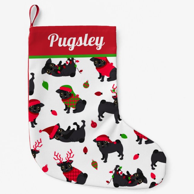 Niedliche schwarze Möpsen weiß Kleiner Weihnachtsstrumpf (Vorderseite)