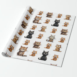 Niedliche schwarze, orangefarbene und graue Katzen Geschenkpapier