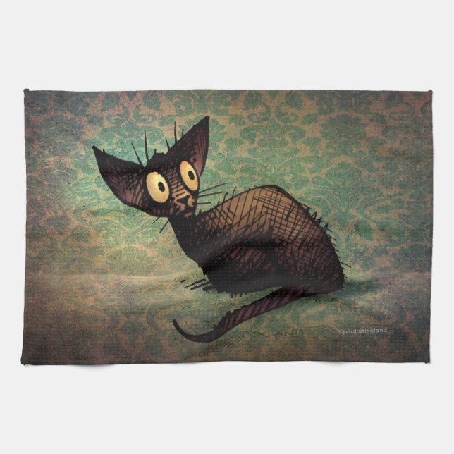 Niedliche schwarze orientalische Katze Handtuch (Horizontal)
