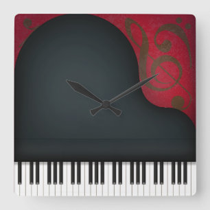 Niedliche Schwarze Piano Musik Lover Square Quadratische Wanduhr