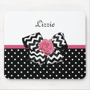 Niedliche schwarze Punkte Rosa Zickzack Bow und Na Mousepad