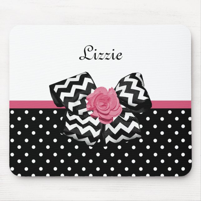 Niedliche schwarze Punkte Rosa Zickzack Bow und Na Mousepad (Vorne)