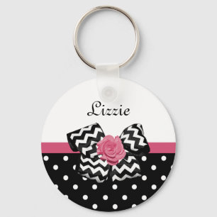 Niedliche schwarze Punkte Rosa Zickzack Bow und Na Schlüsselanhänger