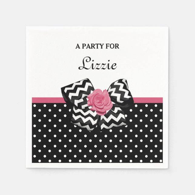 Niedliche schwarze Punkte Rosa Zickzack Bow und Na Serviette (Vorderseite)