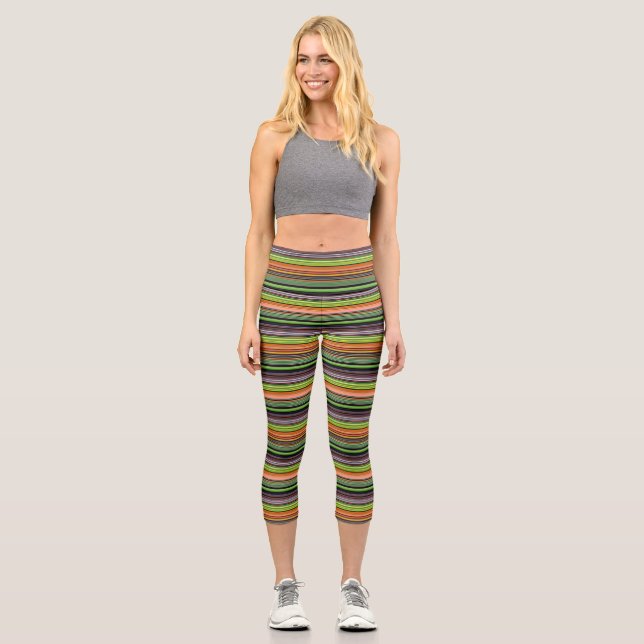 Niedliche schwarze Streifen Capri Leggings (Vorderseite)