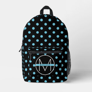 Niedliche schwarze und blaue Polka Dots Monogramm Bedruckter Rucksack