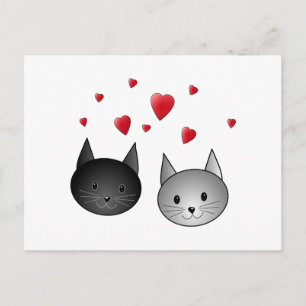 Niedliche schwarze und graue Katzen, mit Herz. Postkarte