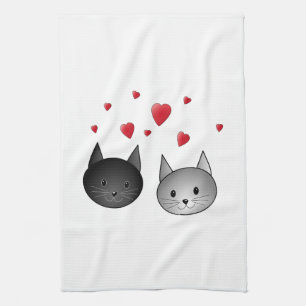 Niedliche schwarze und graue Katzen, mit Herzen Geschirrtuch