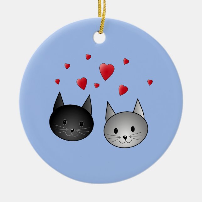 Niedliche schwarze und graue Katzen, mit Herzen Keramik Ornament (Vorne)