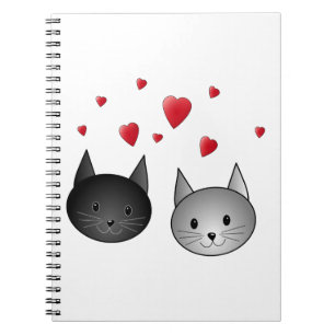 Niedliche schwarze und graue Katzen, mit Herzen Notizblock