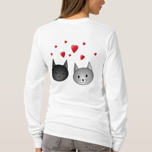 Niedliche schwarze und graue Katzen, mit Herzen T-Shirt