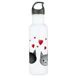 Niedliche schwarze und graue Katzen, mit Herzen Trinkflasche