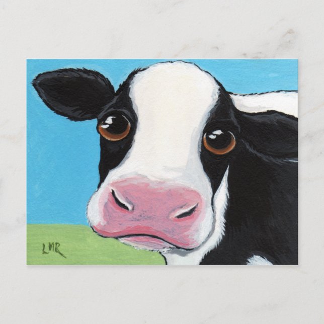 Niedliche schwarze und weiße Kuh Postkarte (Vorderseite)