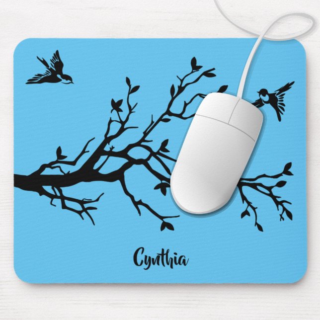Niedliche Schwarze Vögel und Baumzweig Personalisi Mousepad (Von Creator hochgeladen)