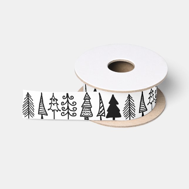 Niedliche schwarze Weihnachtsbäume, die Satinband (Spule)