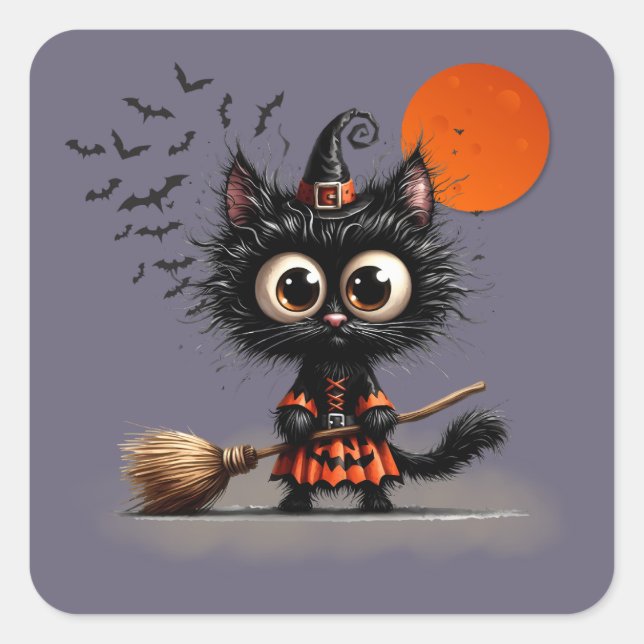 Niedliche Schwarze Witze KätzchenHalloween Quadratischer Aufkleber (Vorderseite)
