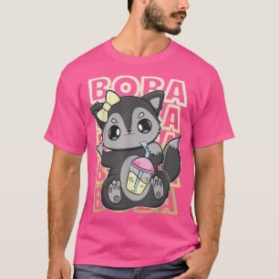 Niedliche Schwarzfuchs-Blase-Teemilch mit Boba T-Shirt