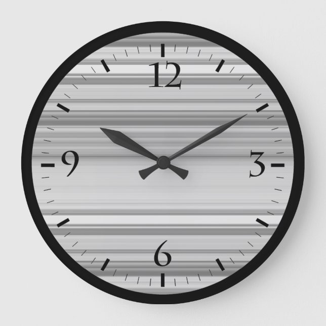 Niedliche schwarzgraue Streifen Große Wanduhr (Vorderseite)