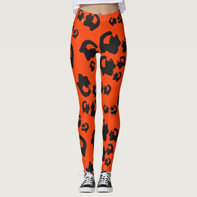 Niedliche Schwarzkatze Halloween Samhain Leggings (Vorderseite)
