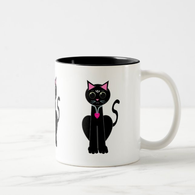 Niedliche Schwarzkatze Zweifarbige Tasse (Rechts)