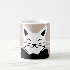 Niedliche Schwarzweißkatze mit abstrakter Linie Kaffeetasse