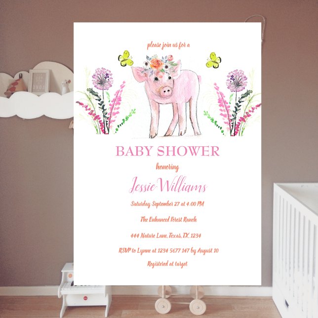 Niedliche Schweine Babydusche Piglet Girl Farm Ani Einladung (Von Creator hochgeladen)