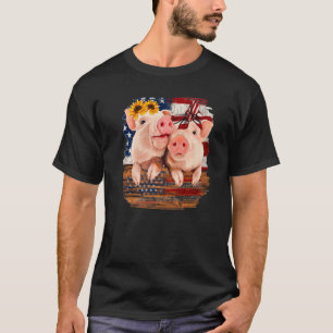 Niedliche Schweine Farm Patriotische Amerikanische T-Shirt