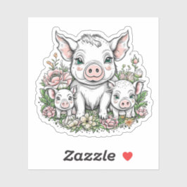 Niedliche Schweine und Ferkel bei Blume Aufkleber