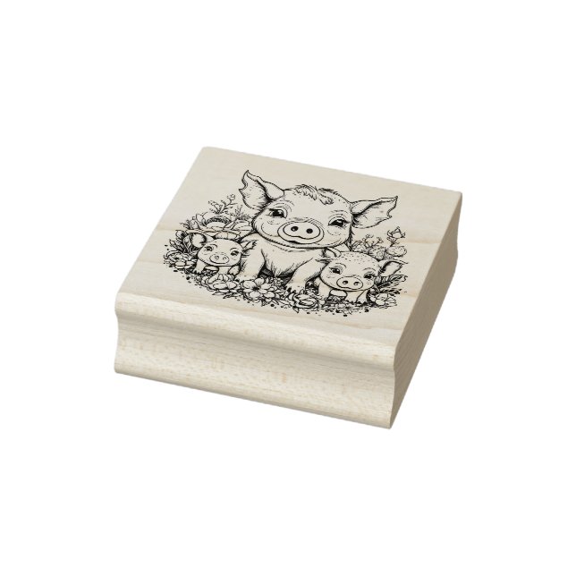 Niedliche Schweine und Ferkel bei Blume Gummistempel (Stempel)