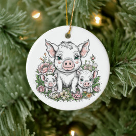 Niedliche Schweine und Ferkel bei Blume Keramik Ornament