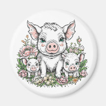 Niedliche Schweine und Ferkel bei Blume