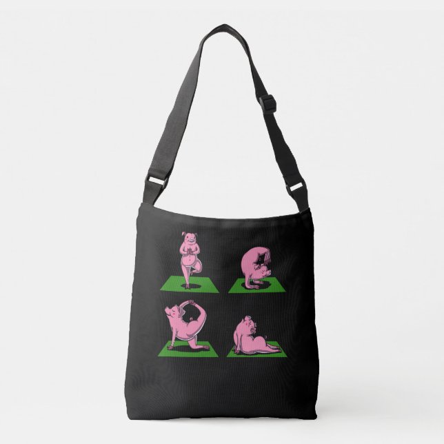 Niedliche Schweine-Yoga-Posen Gezüchtete Landtiere Tragetaschen Mit Langen Trägern (Vorderseite)