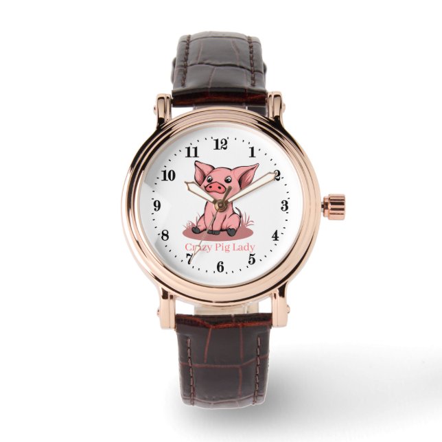 niedliche Schweinefrau fügt Text hinzu Armbanduhr (Vorderseite)
