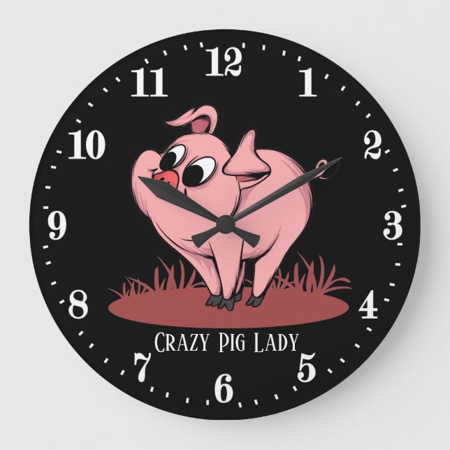 niedliche Schweinefrau fügt Text hinzu  Große Wanduhr (Vorderseite)
