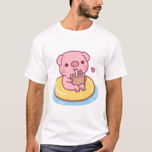 Niedliche Schweinekühlung im Schwimmbad und Cockta T-Shirt